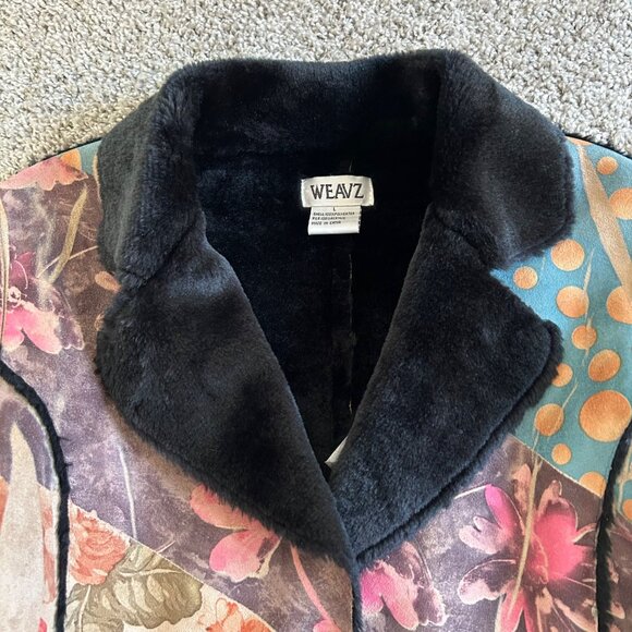 Weavz Women's Size L Patchwork Jacket Fleece Lining Colorful Floral & Zebra Prin - Picture 4 of 13
